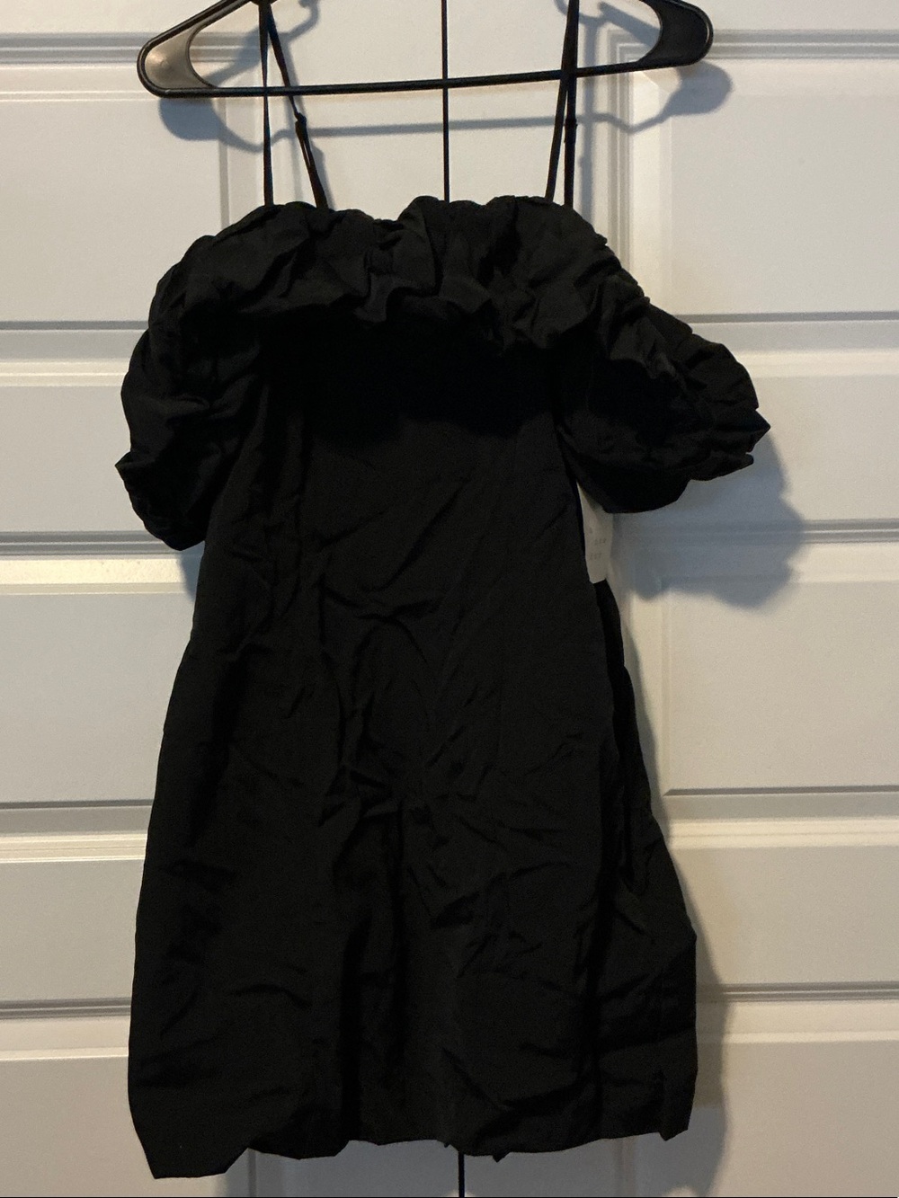 a new day Black Off-Shoulder Puff Sleeve Mini Dress with Straps